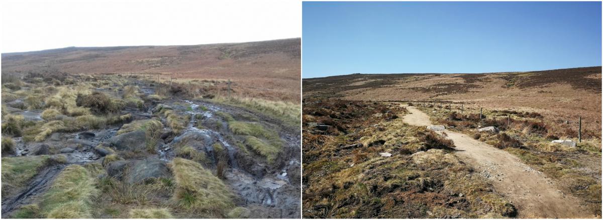 Before and after image of a restored bridleway